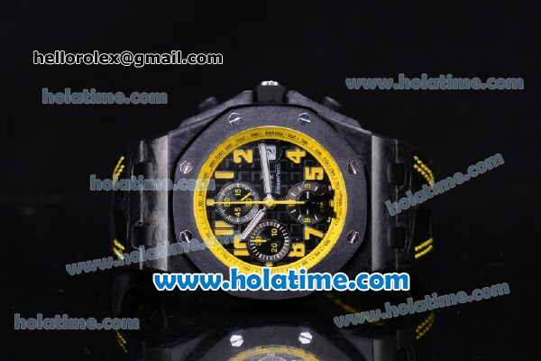 Audemars Piguet Royal Oak Offshore Carbon BumbleBee Chrono Swiss Valjoux 7750 Automatic Carbon Fiber Case with Yellow Arabic Numeral Markers and Black Dial - Click Image to Close